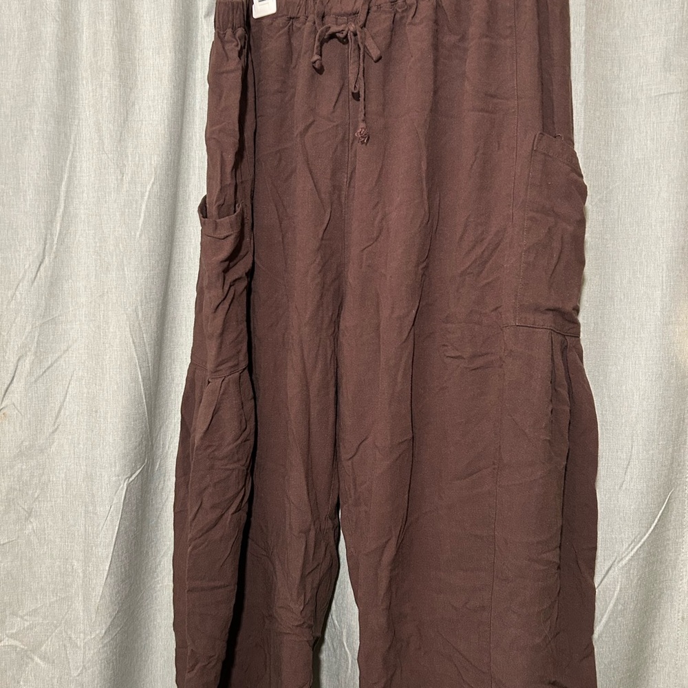 TARSE women’s linen wide leg pants chocolate brown